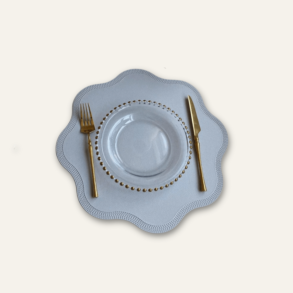 Set de table rond cuir | Fleur | Joli Set de Table Gris / 38cm / Lot de 1 pièce
