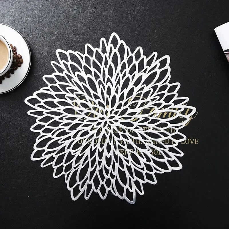Set de table rond | Design fleur | Joli Set de Table Argent 38cm 3 / 4PCS
