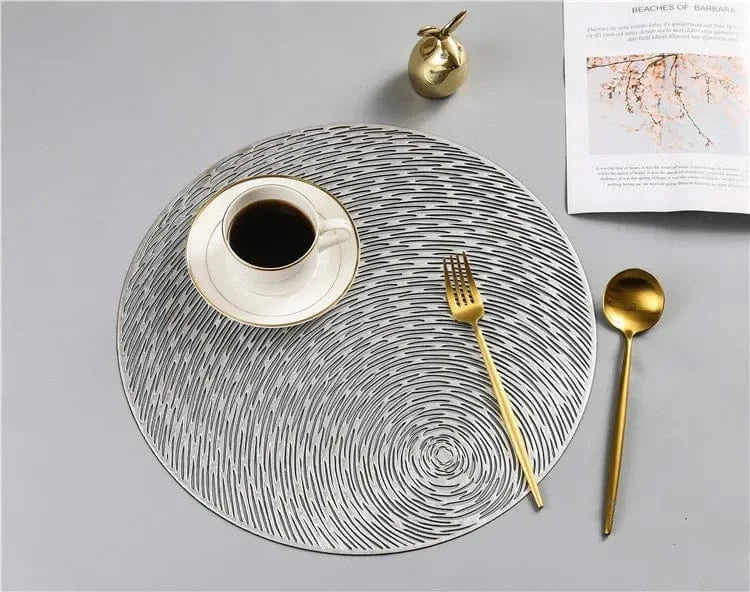 Set de table rond en pvc | Joli Set de Table Argent 008 / Diamètremètre 38cm / Rond