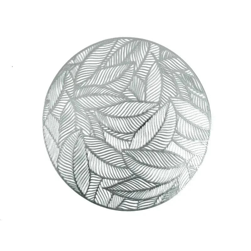 Set de table rond en pvc | Joli Set de Table Feuilles d'argent rondes / Diamètremètre 38cm / Rond