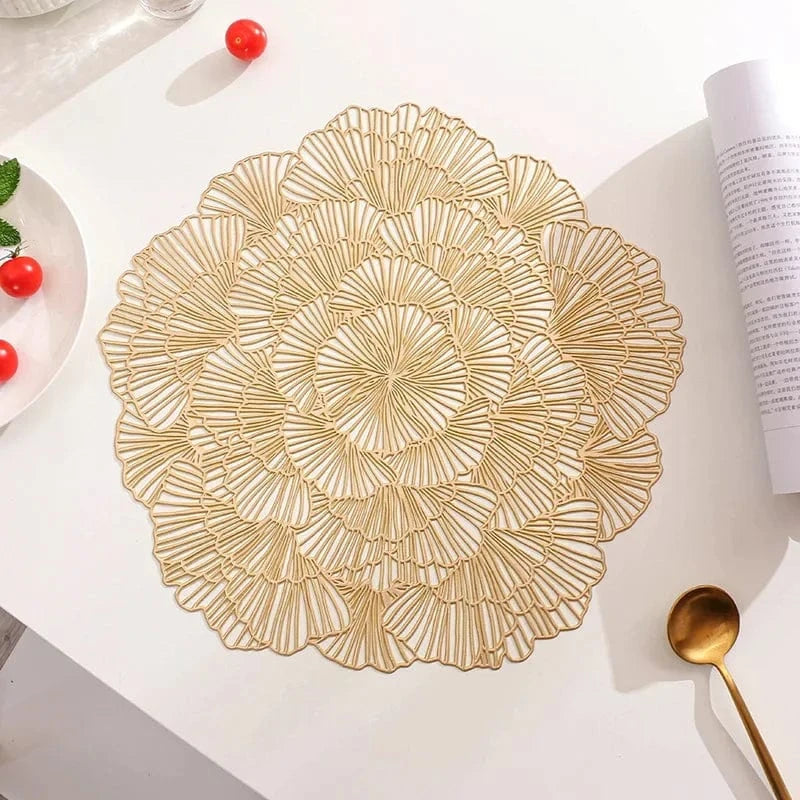 Set de table rond | Fleur or | Joli Set de Table Or 38cm 3 / 4PCS