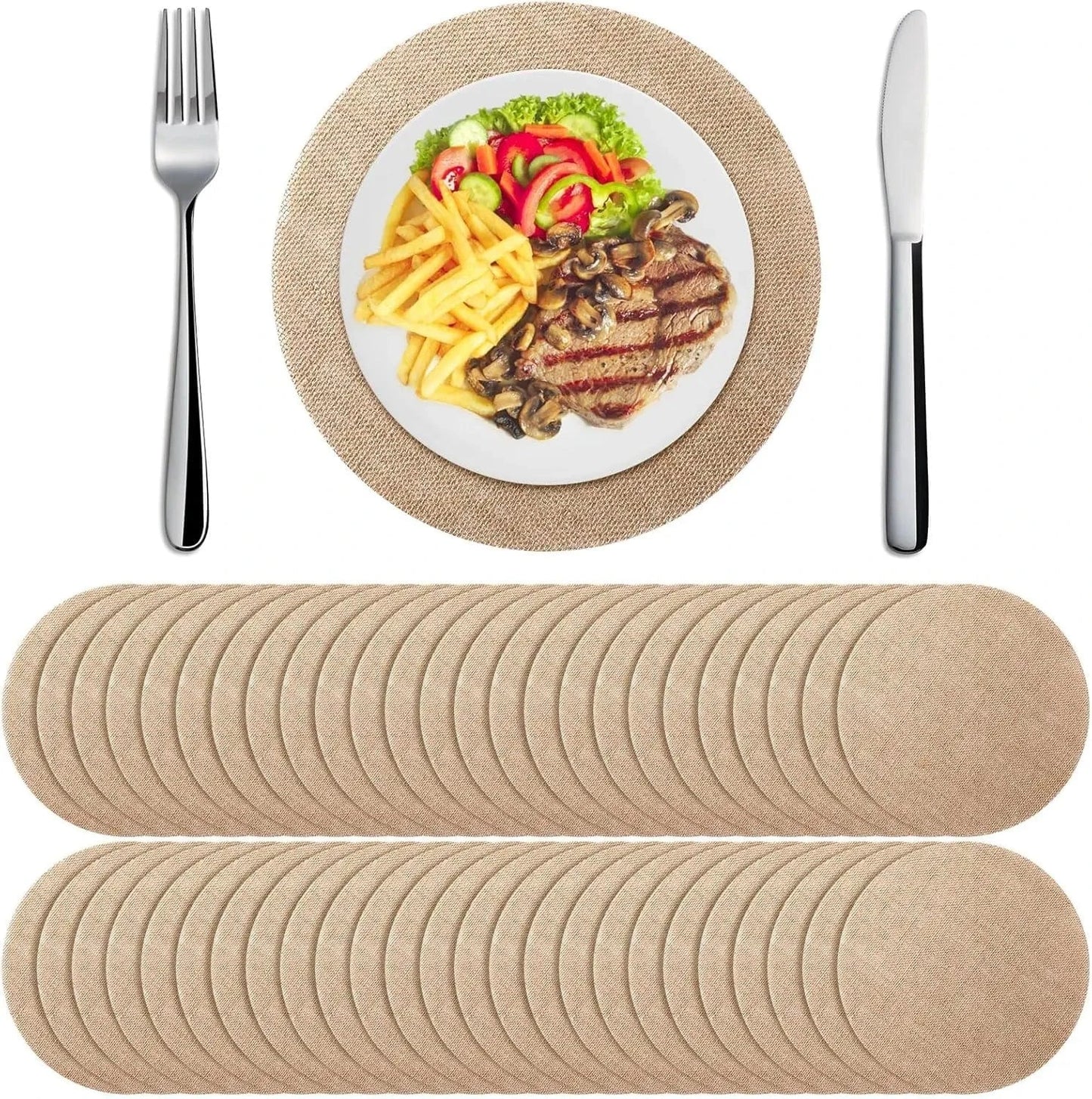 Set de table rond imitation bois | Joli Set de Table 30 pièces / 35cm