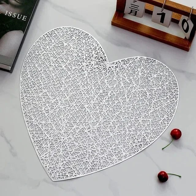 Set de table rond lavable | Joli Set de Table Amour-coeur-argent / 4pcs