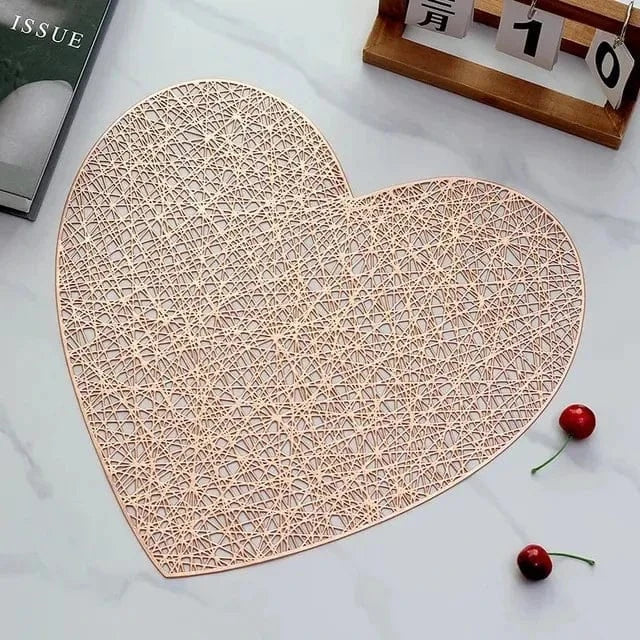 Set de table rond lavable | Joli Set de Table Amour-coeur-marron / 4pcs