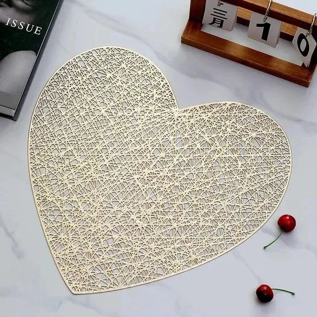 Set de table rond lavable | Joli Set de Table Amour-coeur-doré / 4pcs