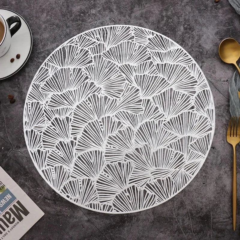 Set de table rond | Moderne argent | Joli Set de Table Argent 38cm 7 / 4PCS