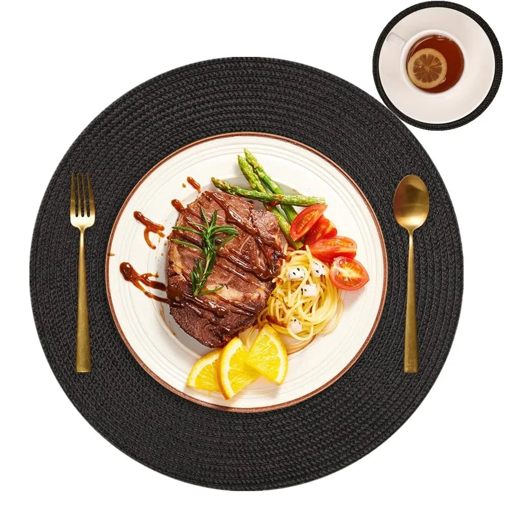Set de table rond moderne | Joli Set de Table Noir / 6xPlacemat 6xCoaster