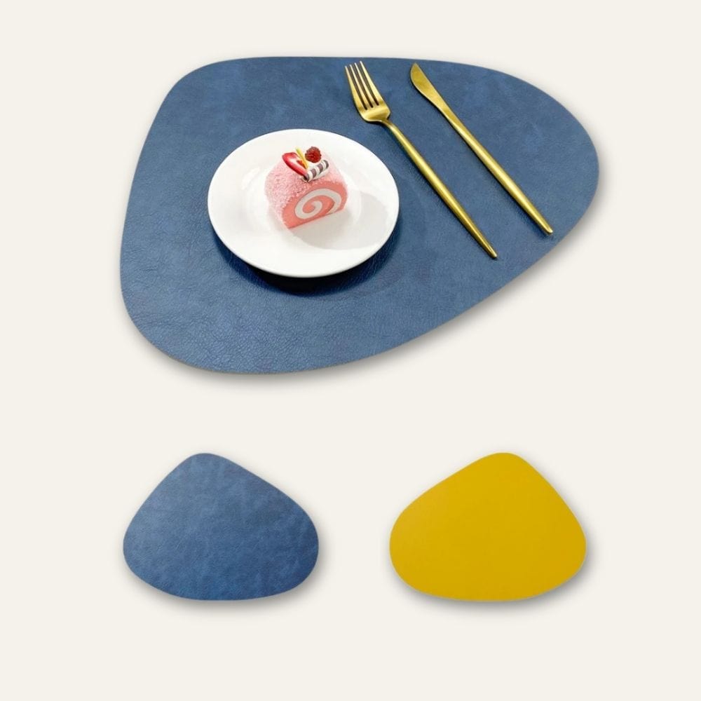 Set de table simili cuir | Luxe | Joli Set de Table Bleu foncé-jaune / 42.5x34cm / Lot de 1 pièce