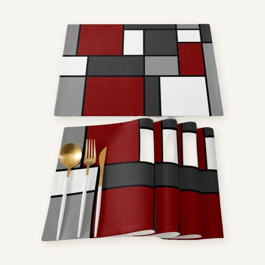 Set de table en lin de couleur | Motifs géométriques sur fond beige