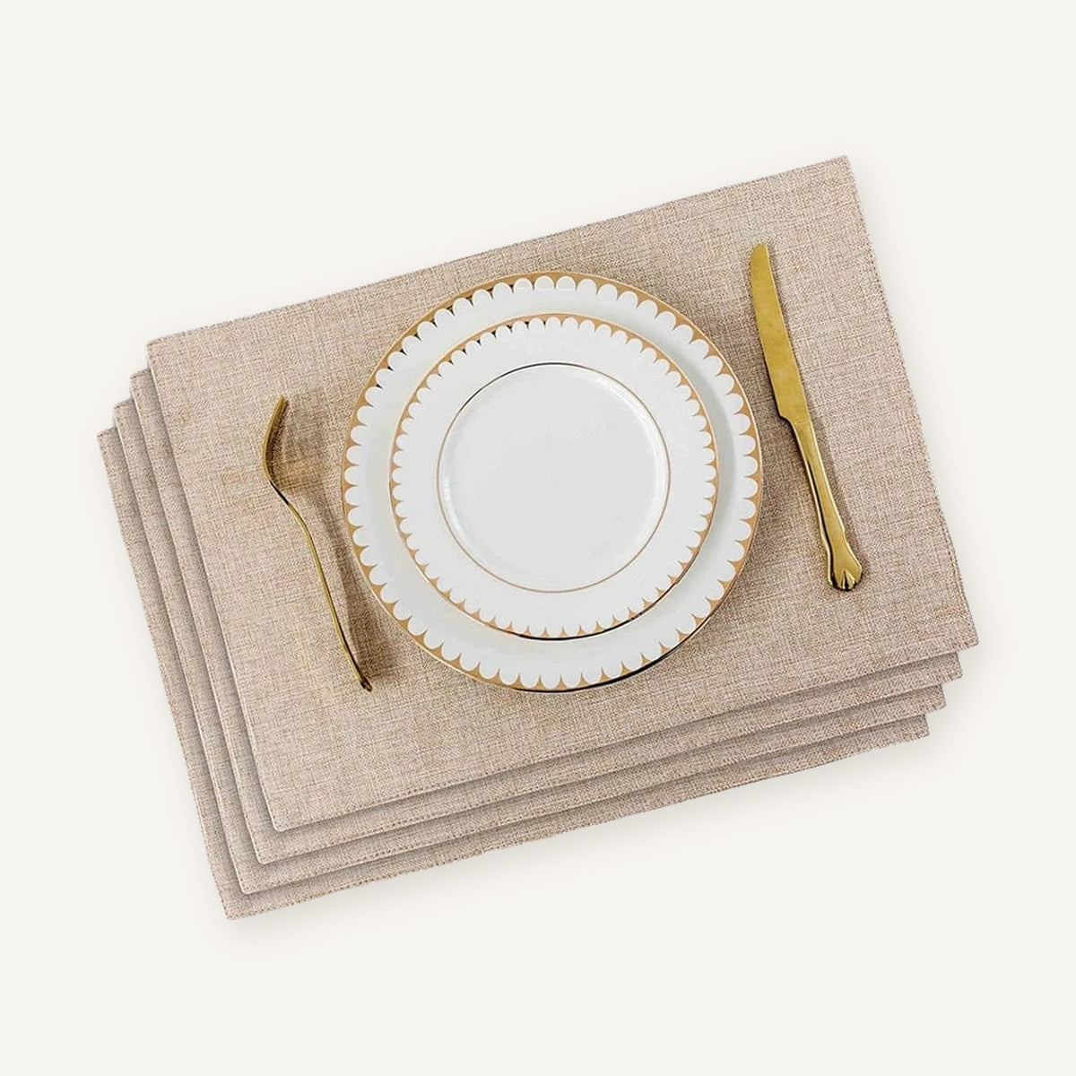 Set de table rectangulaire en lin | Dîner sur fond beige