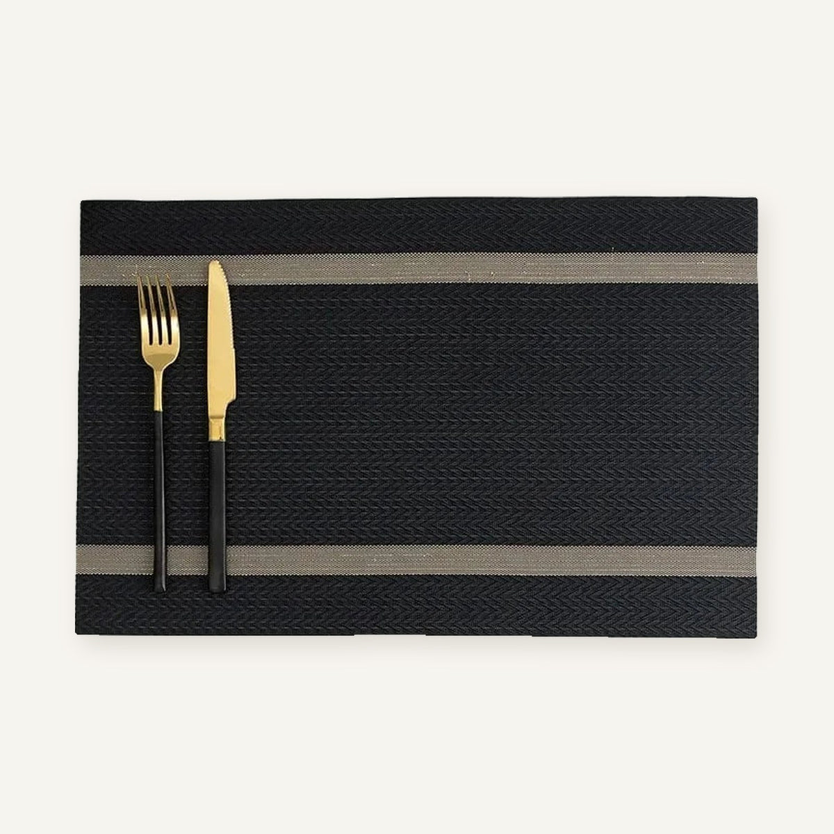 Set de table noir et doré | Deux bandes sur fond beige