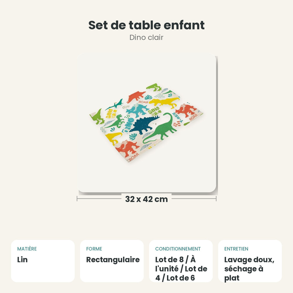 Dimensions et caractéristiques : Set de table enfant