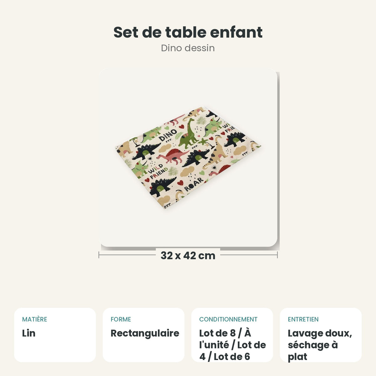 Dimensions et caractéristiques : Set de table enfant