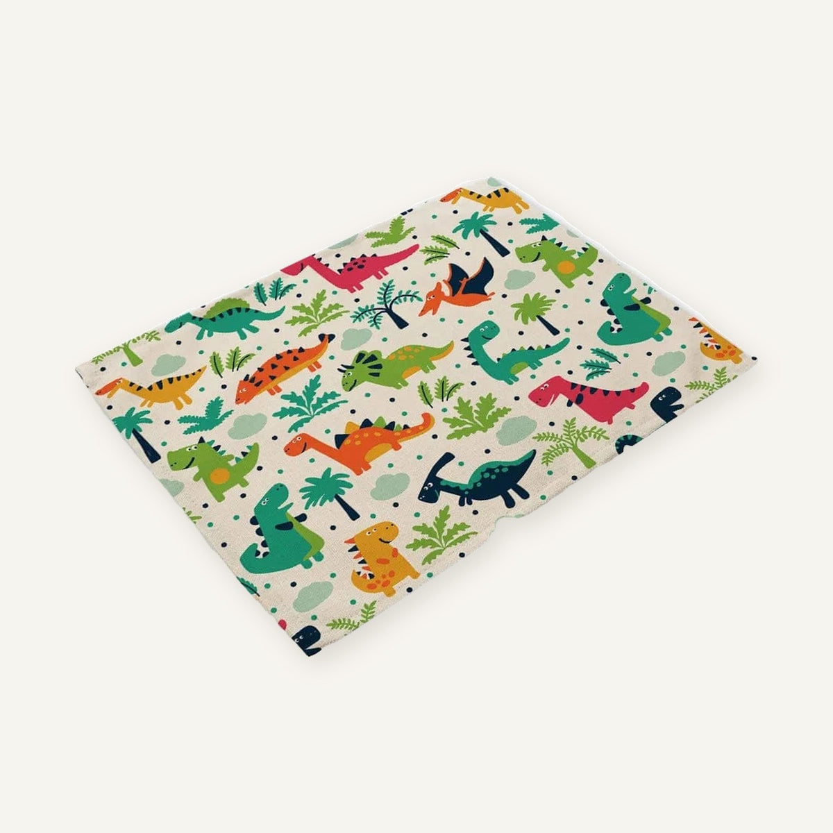 Grand set de table enfant | Dinosaure mignon sur fond beige