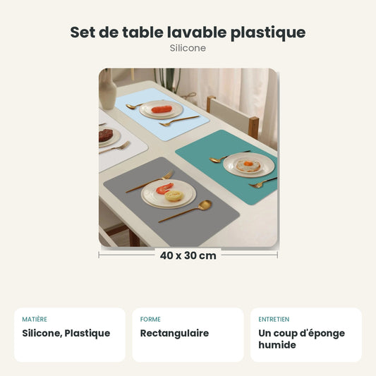 Dimensions et caractéristiques : Set de table lavable plastique