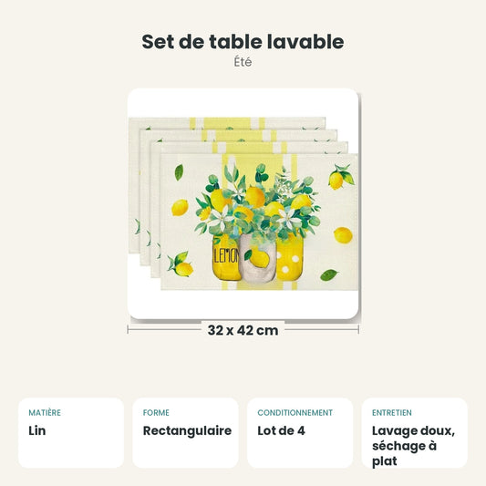 Dimensions et caractéristiques : Set de table lavable
