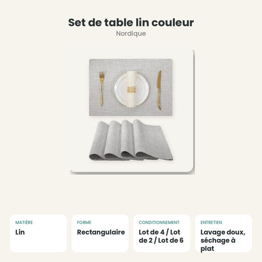 Dimensions et caractéristiques : Set de table lin couleur