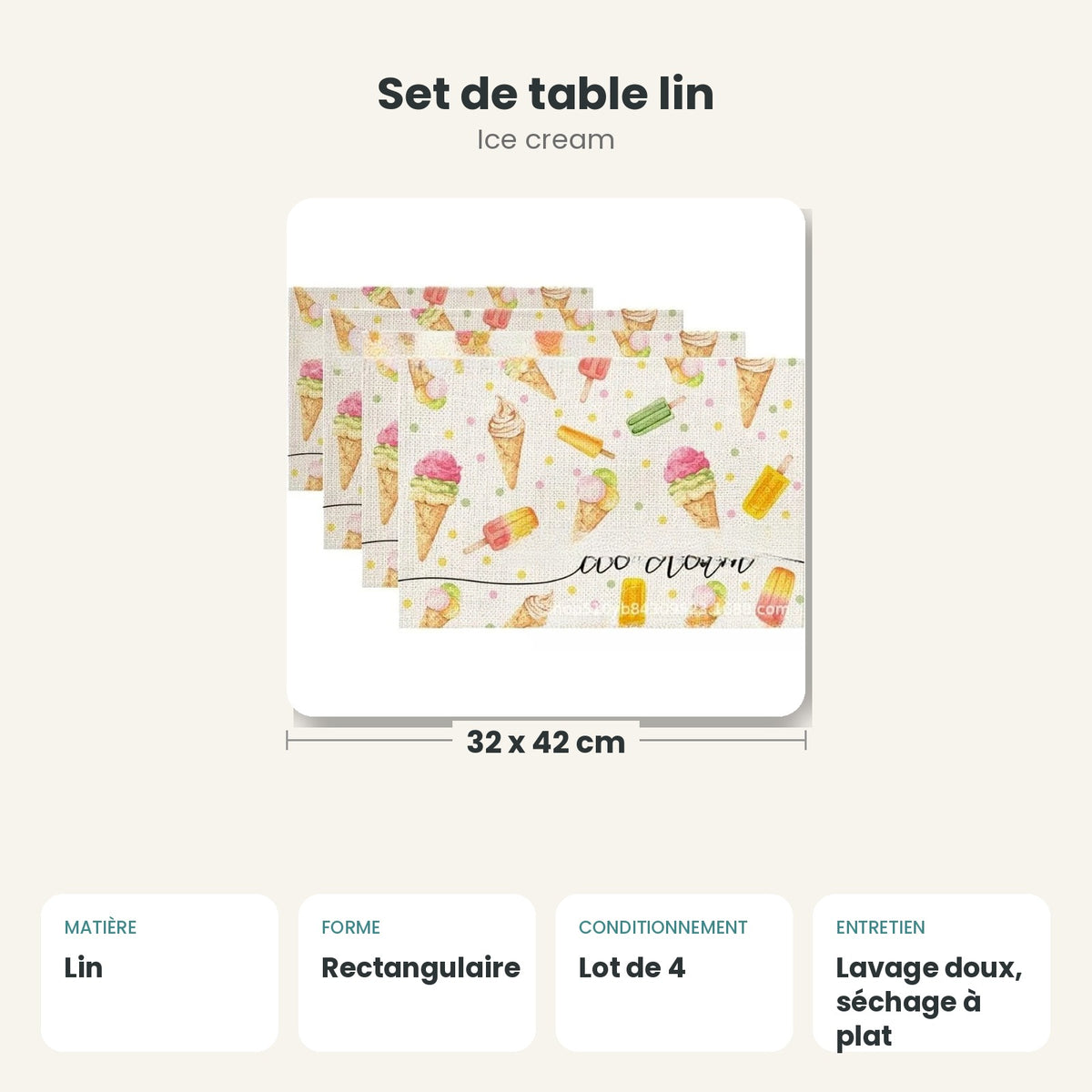 Dimensions et caractéristiques : Set de table lin