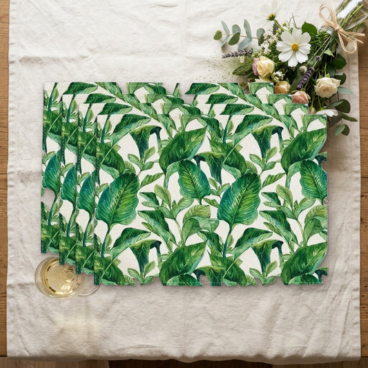 Set de table Noël vert sur une nappe en lin