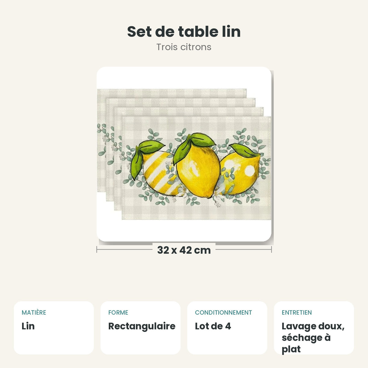 Dimensions et caractéristiques : Set de table lin