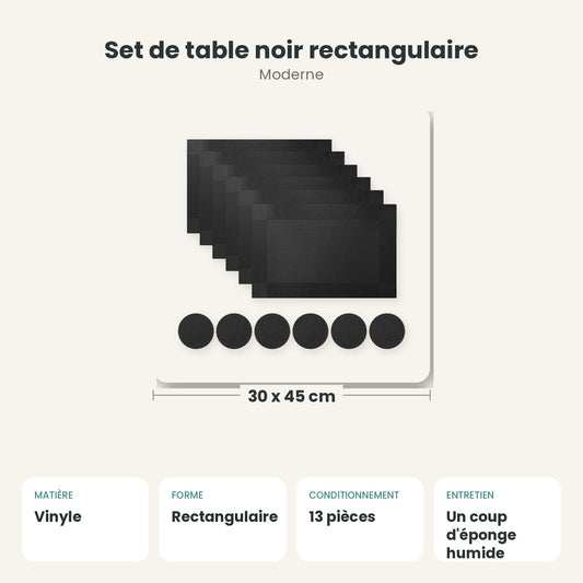 Dimensions et caractéristiques : Set de table noir rectangulaire