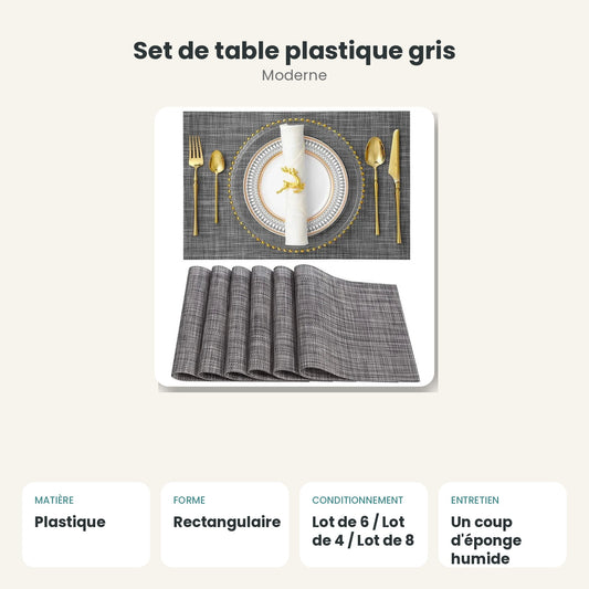 Dimensions et caractéristiques : Set de table plastique gris