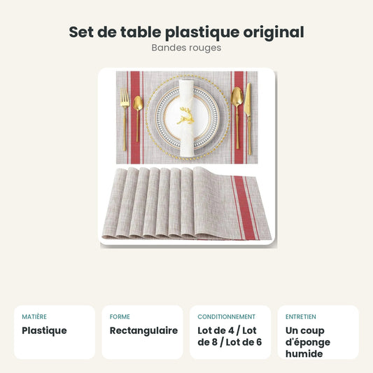 Dimensions et caractéristiques : Set de table plastique original