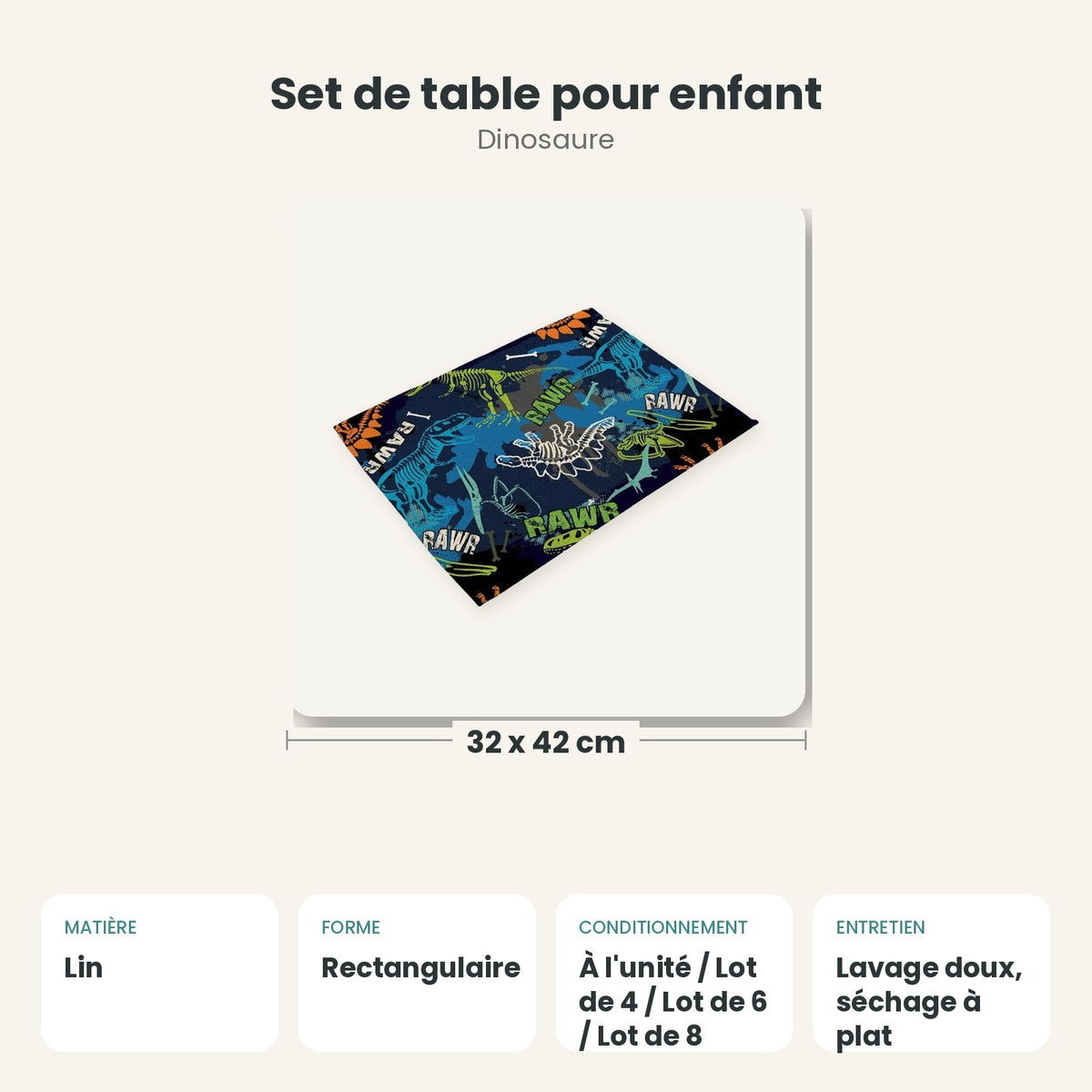 Dimensions et caractéristiques : Set de table pour enfant