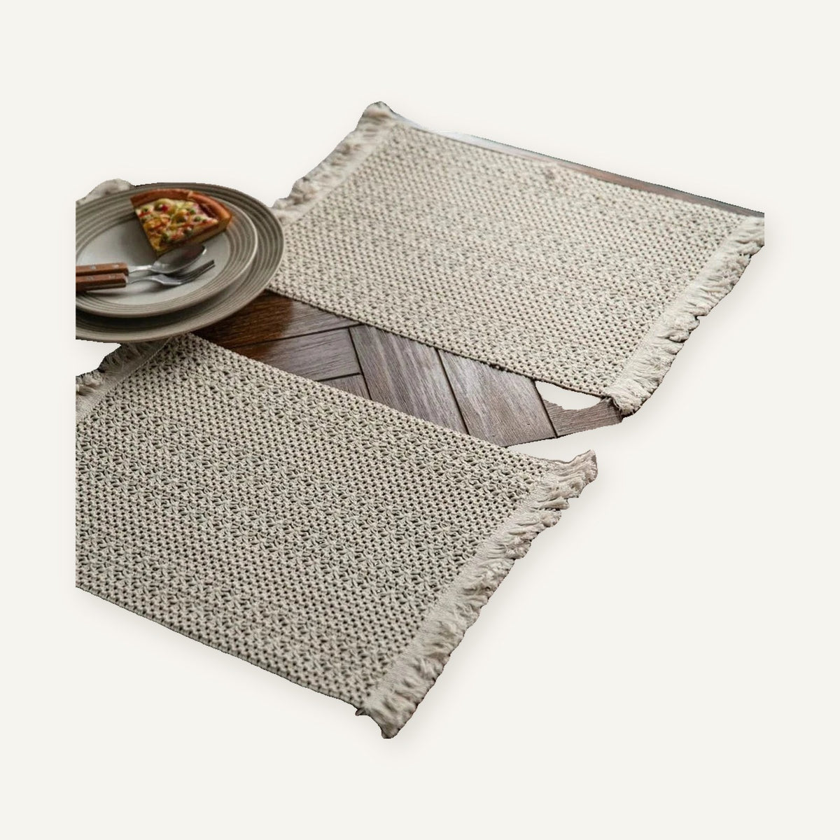 Set de table beige lavable | Fait main sur fond beige
