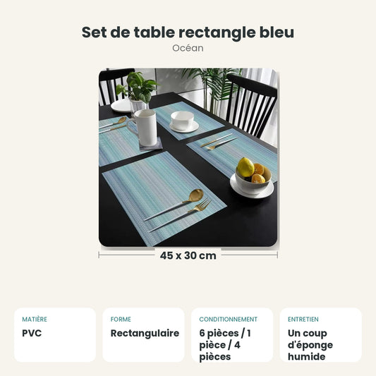 Dimensions et caractéristiques : Set de table rectangle bleu