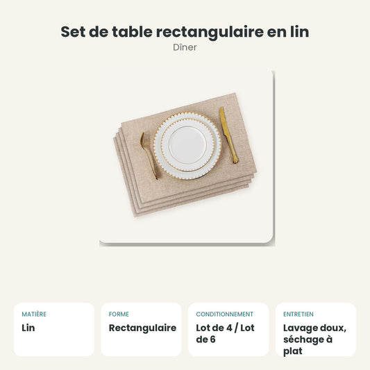 Dimensions et caractéristiques : Set de table rectangulaire en lin