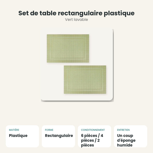 Dimensions et caractéristiques : Set de table rectangulaire plastique