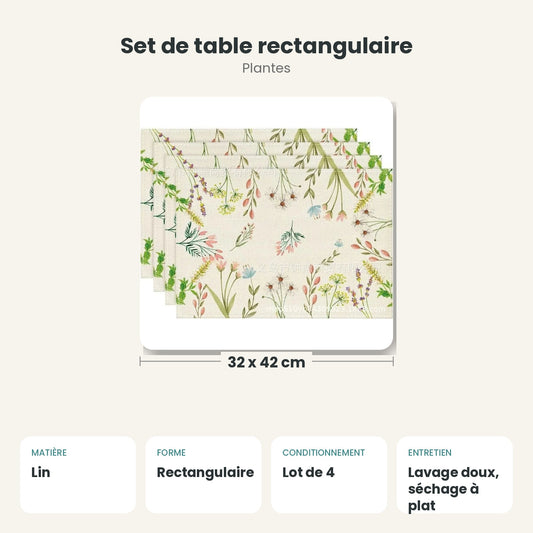 Dimensions et caractéristiques : Set de table rectangulaire