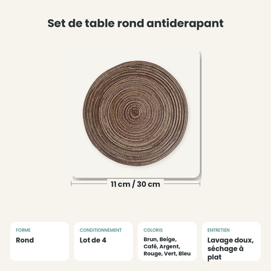 Dimensions et caractéristiques : Set de table rond antiderapant