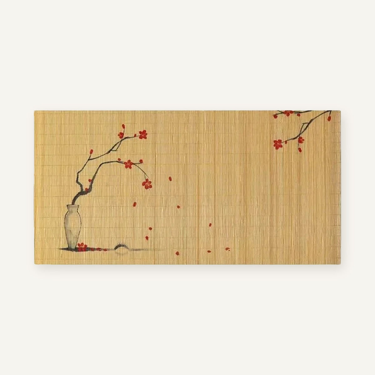 Set de table bambou couleur | Fleurs rouges sur fond beige