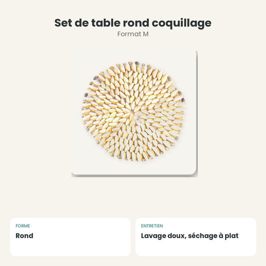 Dimensions et caractéristiques : Set de table rond coquillage