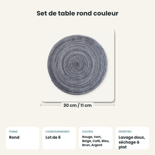 Dimensions et caractéristiques : Set de table rond couleur