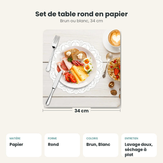 Dimensions et caractéristiques : Set de table rond en papier