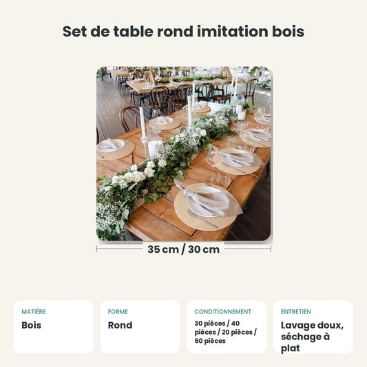 Dimensions et caractéristiques : Set de table rond imitation bois