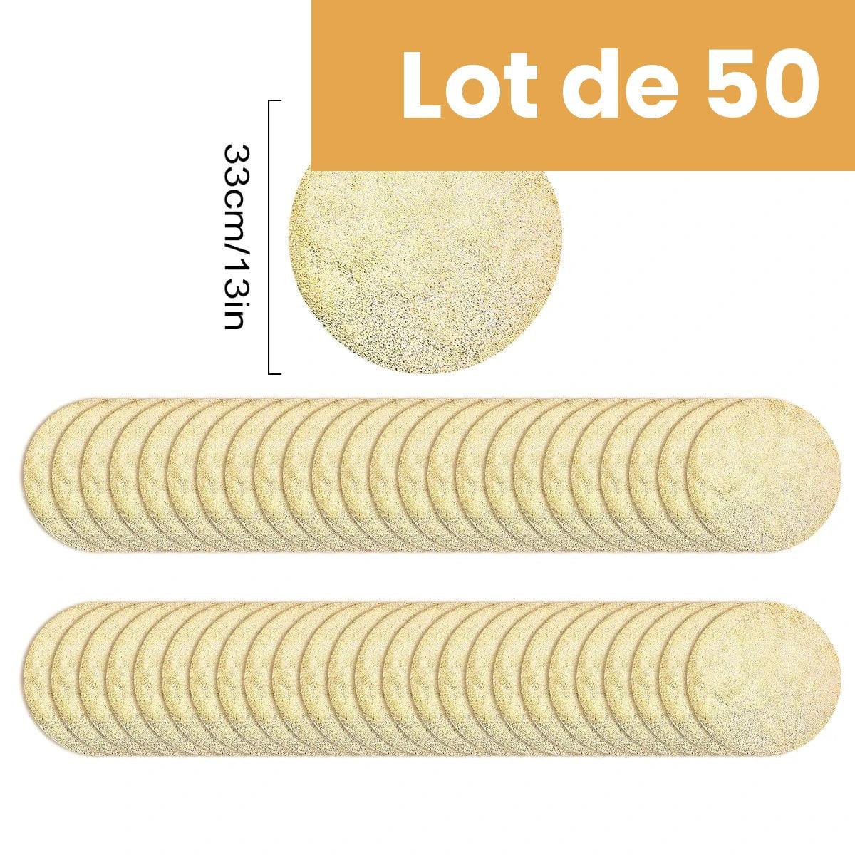 Sets de table ronds jetables 33 cm, lot de 50