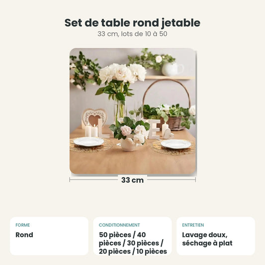 Dimensions et caractéristiques : Set de table rond jetable