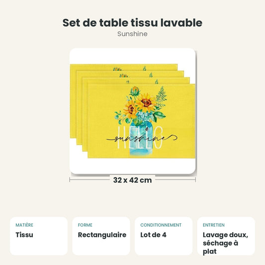 Dimensions et caractéristiques : Set de table tissu lavable