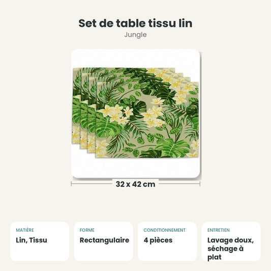 Dimensions et caractéristiques : Set de table tissu lin
