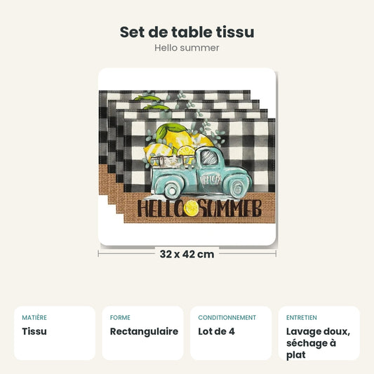 Dimensions et caractéristiques : Set de table tissu