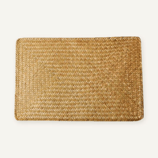 Set de table en paille rectangulaire | Tressé naturel sur fond beige