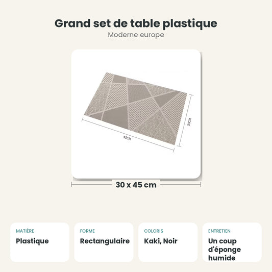 Dimensions et caractéristiques : Grand set de table plastique