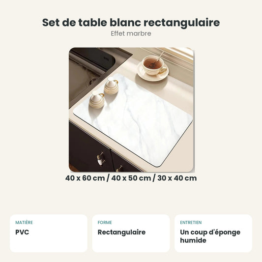Dimensions et caractéristiques : Set de table blanc rectangulaire