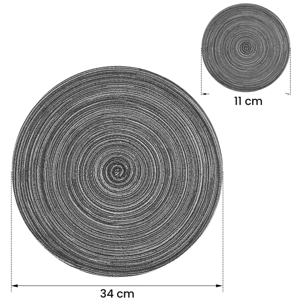 Set de table rond en coton tressé 34 cm et dessous de verre 11 cm