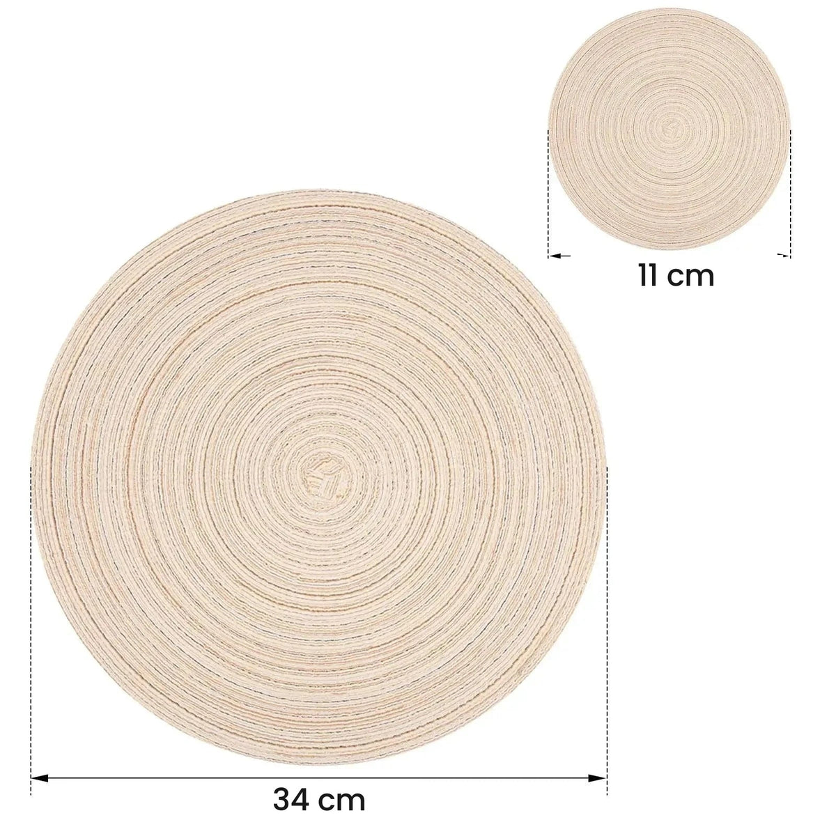 Set de table rond en coton tressé 34 cm et dessous de verre 11 cm