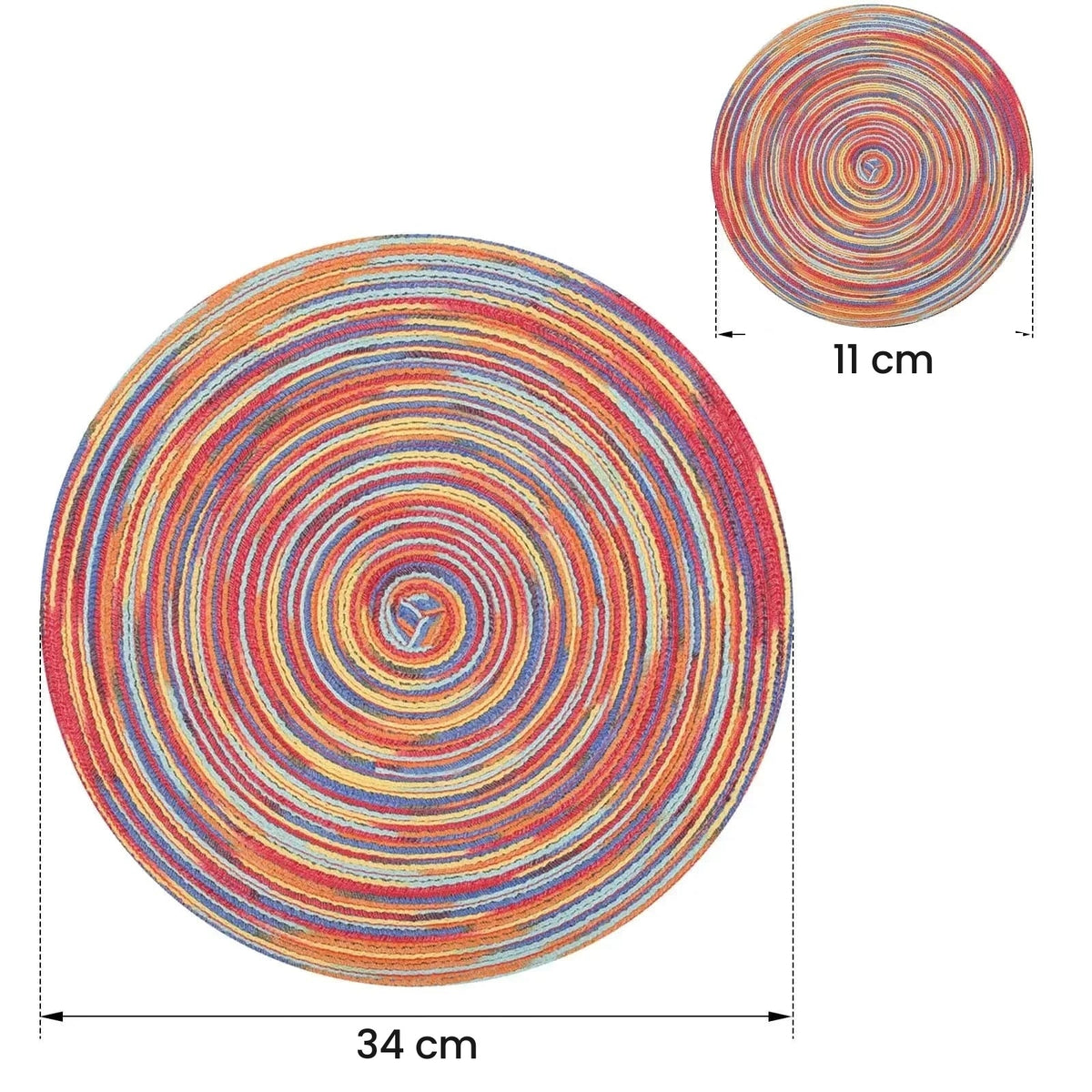 Set de table rond en coton tressé 34 cm et dessous de verre 11 cm